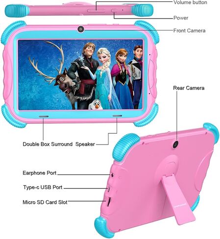 تابلت للأطفال مقاس 7 بوصات، تابلت للأطفال، تابلت أندرويد بسعة 2 جيجا بايت وسعة 32 جيجا بايت، مراقبة أبوية، محتويات للأطفال مثبتة مسبقًا، Google Play YouTube Netflix، مع حامل (أخضر) in Kuwait
