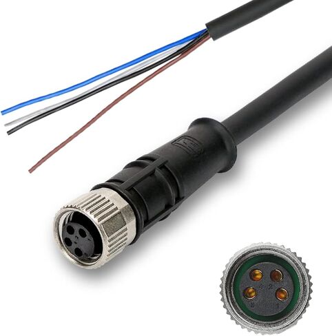 Dinkle M8 كابل 4 دبوس 2 متر أنثى كابل موصل دائري الترميز مقاوم للماء IP67 كابل نهاية واحدة in Kuwait