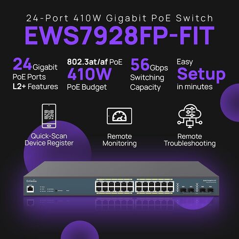 EnGenius Fit L2 Plus Managed 24-Port Gigabit PoE+ Switch | 802.3at/af PoE+ Ready | 410W Budget | 4 SFP Uplink Ports | 56 Gbps Switching Capacity | [EWS7928FP-FIT] in Kuwait