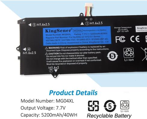 KingSener MG04XL بطارية كمبيوتر محمول لـ HP Elite x2 1012 G1 Series 812060-2C1 812205-00 812060-2C1 HSTNN-I72C1 HSTNN-DB7F MG04 بطارية الكمبيوتر المحمول V2D16PA V2D62PA V3F62PA 5200mAh/40WH 7.7V in Kuwait