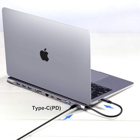 قاعدة توصيل USB C لأجهزة MacBook/MacBook Pro، محول محور USB C مع منفذ إيثرنت، منفذ HDMI 4K، منفذ DisplayPort، منفذ VGA 1080P، 3 منافذ USB 3.0، قارئ بطاقة SD/TF، ​​منفذ شحن PD، مقبس صوت 3.5 مم in Saudi Arabia