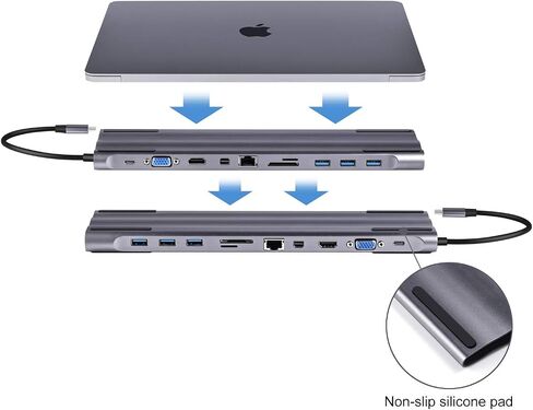 قاعدة توصيل USB C لأجهزة MacBook/MacBook Pro، محول محور USB C مع منفذ إيثرنت، منفذ HDMI 4K، منفذ DisplayPort، منفذ VGA 1080P، 3 منافذ USB 3.0، قارئ بطاقة SD/TF، ​​منفذ شحن PD، مقبس صوت 3.5 مم in Saudi Arabia