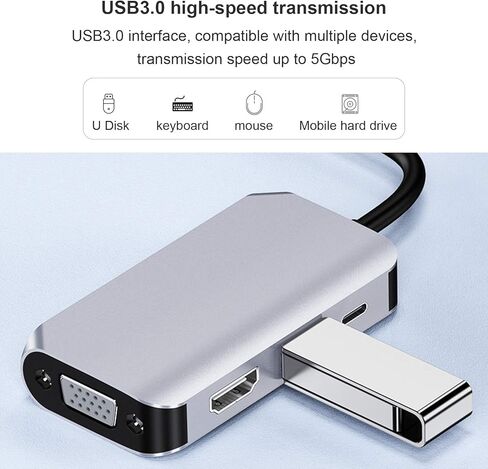 قاعدة توصيل USB C 4 في 1، واجهة وسائط متعددة USB C إلى HD/محول PD/USB/VGA، شحن سريع 60 وات، أقصى نقل 5 جيجابت في الثانية، دعم 4K x 2K 30 هرتز in Kuwait