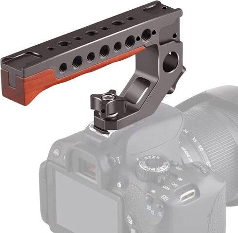 كاميرا MINIFOCUS بمقبض علوي من الناتو، مقبض خشبي، مقبض كاميرا DSLR عالمي مع 4 محول حذاء بارد وفتحات 1/4 بوصة و3/8 بوصة، فتحة تحديد موقع Arri لكاميرا DSLR مع ضوء LED/شاشة in Kuwait