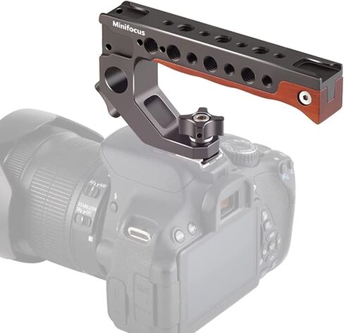 كاميرا MINIFOCUS بمقبض علوي من الناتو، مقبض خشبي، مقبض كاميرا DSLR عالمي مع 4 محول حذاء بارد وفتحات 1/4 بوصة و3/8 بوصة، فتحة تحديد موقع Arri لكاميرا DSLR مع ضوء LED/شاشة in Kuwait