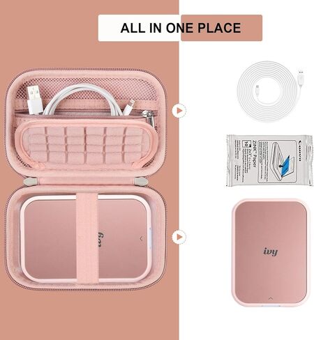 Hard Carrying Case Compatible with Canon Ivy 2 Mini Photo Printer, Wireless Bluetooth Portable Smartphone Printer, Zipper Mesh Pocket for USB Cable, Zink Photo Paper, Black in Kuwait