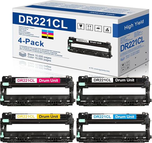 4 عبوات (1BK+1C+1M+1Y) DR221CL مجموعة وحدة طبل بديلة لطابعة Brother DR221 DR-221CL DR 221 CL DR221CL لطابعة Brother HL-3140CW HL-3170CDW HL-3180CDW MFC-9130CW MFC-9330CDW in Kuwait