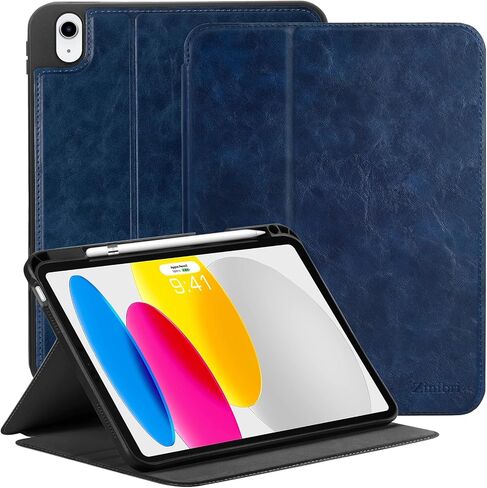 حافظة Zinibri متوافقة مع غطاء iPad الجيل العاشر 10.9 بوصة 2022 A2696 A2757 A2777 مع حامل أقلام، جلد PU بزوايا رؤية متعددة وحامل رفيع فوليو للنوم/الاستيقاظ التلقائي، أزرق بحيرة in Saudi Arabia