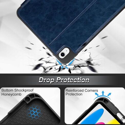 حافظة Zinibri متوافقة مع غطاء iPad الجيل العاشر 10.9 بوصة 2022 A2696 A2757 A2777 مع حامل أقلام، جلد PU بزوايا رؤية متعددة وحامل رفيع فوليو للنوم/الاستيقاظ التلقائي، أزرق بحيرة in Saudi Arabia