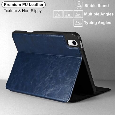 حافظة Zinibri متوافقة مع غطاء iPad الجيل العاشر 10.9 بوصة 2022 A2696 A2757 A2777 مع حامل أقلام، جلد PU بزوايا رؤية متعددة وحامل رفيع فوليو للنوم/الاستيقاظ التلقائي، أزرق بحيرة in Saudi Arabia