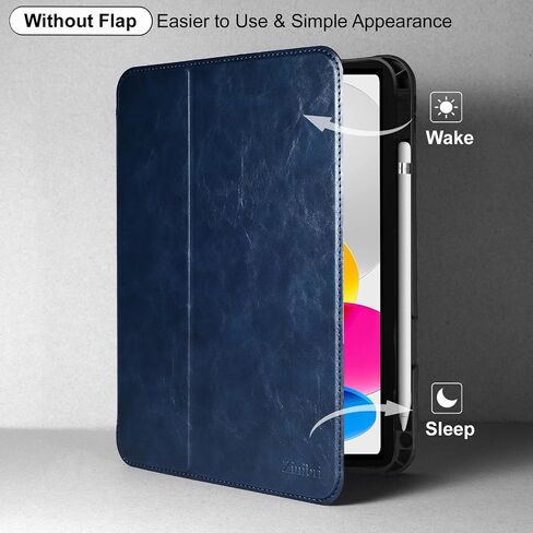 حافظة Zinibri متوافقة مع غطاء iPad الجيل العاشر 10.9 بوصة 2022 A2696 A2757 A2777 مع حامل أقلام، جلد PU بزوايا رؤية متعددة وحامل رفيع فوليو للنوم/الاستيقاظ التلقائي، أزرق بحيرة in Saudi Arabia