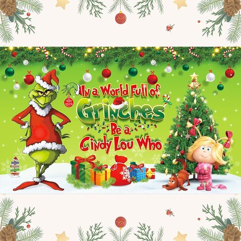 Merry Christmas Banner in a World Full of Grin Ches Be a Cindy Lou Who Banner Green Large 71"x 43" Merry Christmas Photography Banner for Christmas Xmas Indoor Outdoor Green Elf Winter Holiday in Kuwait