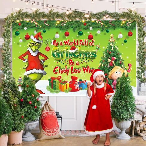Merry Christmas Banner in a World Full of Grin Ches Be a Cindy Lou Who Banner Green Large 71"x 43" Merry Christmas Photography Banner for Christmas Xmas Indoor Outdoor Green Elf Winter Holiday in Kuwait