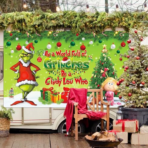 Merry Christmas Banner in a World Full of Grin Ches Be a Cindy Lou Who Banner Green Large 71"x 43" Merry Christmas Photography Banner for Christmas Xmas Indoor Outdoor Green Elf Winter Holiday in Kuwait