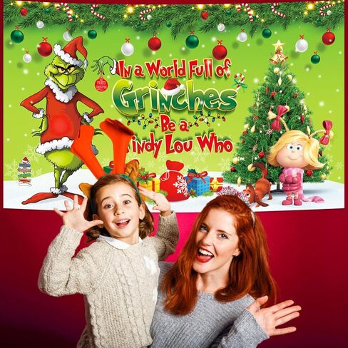 Merry Christmas Banner in a World Full of Grin Ches Be a Cindy Lou Who Banner Green Large 71"x 43" Merry Christmas Photography Banner for Christmas Xmas Indoor Outdoor Green Elf Winter Holiday in Kuwait