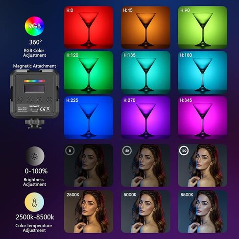 NEEWER RGB Led Video Light, RGB61 360° Full Color Camera Light with 3 Cold Shoe and Diffuser, CRI 97+, 20 Scene Modes, 2500K~8500K, 2000mAh Rechargeable Battery for Gaming/YouTube/Vlog/Photography in Kuwait