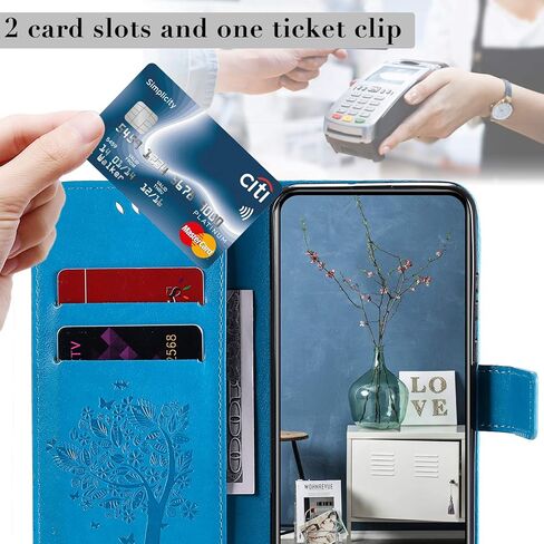 حافظة هاتف لهاتف سامسونج جالاكسي A03 كور، حافظة محفظة، حافظة قلابة من جلد البولي يوريثان مزخرفة على شكل شجرة قطة وزهور فوليو ومسند مغناطيسي وفتحات بطاقة لهاتف سامسونج جالاكسي A03 كور أرجواني فاتح in Kuwait