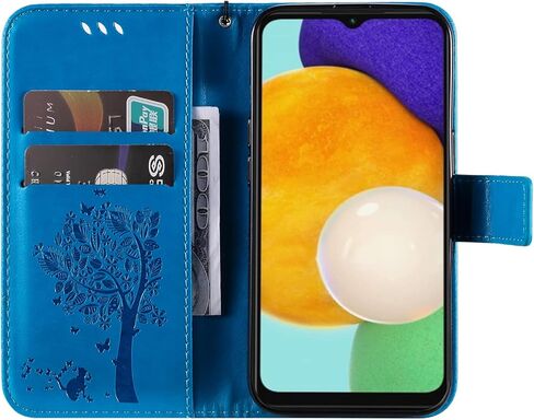 حافظة هاتف لهاتف سامسونج جالاكسي A03 كور، حافظة محفظة، حافظة قلابة من جلد البولي يوريثان مزخرفة على شكل شجرة قطة وزهور فوليو ومسند مغناطيسي وفتحات بطاقة لهاتف سامسونج جالاكسي A03 كور أرجواني فاتح in Kuwait