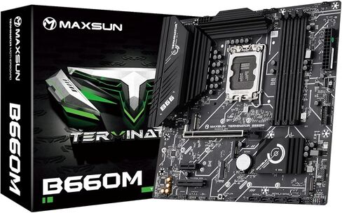 ماكس صن لوحة ام B660 LGA 1700 (انتل الجيل 12) mATX (منفذ الملحقات الاضافية السريع 4.0 وDDR4 و3xM.2 وLAN 2.5GB وDP و2 HDMI وVGA وUSB خلفي 3.2 الجيل الاول وUSB امامي 3.2 الجيل الثاني نوع C) in Kuwait