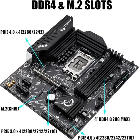 ماكس صن لوحة ام B660 LGA 1700 (انتل الجيل 12) mATX (منفذ الملحقات الاضافية السريع 4.0 وDDR4 و3xM.2 وLAN 2.5GB وDP و2 HDMI وVGA وUSB خلفي 3.2 الجيل الاول وUSB امامي 3.2 الجيل الثاني نوع C) in Kuwait