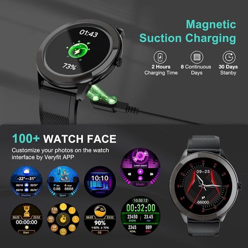 ساعة ذكية SMORFIT للرجال، متتبع اللياقة البدنية مع مراقب معدل ضربات القلب، عداد الخطى، مراقب النوم، IP68 متتبع النشاط المقاوم للماء لأجهزة Android وiOS، ساعات بلوتوث للياقة البدنية in Kuwait