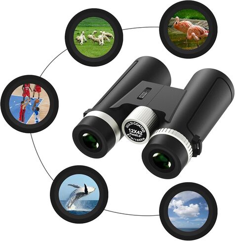 منظار Thorder 12×42 HD للبالغين والأطفال، مناظير فائقة السطوع عالية الطاقة مع رؤية كبيرة، رؤية واضحة منخفضة الإضاءة، BAK4، منشورات FMC، مناظير مدمجة مقاومة للماء لمشاهدة الطيور والصيد والسفر in Kuwait