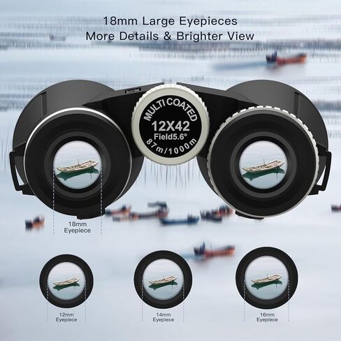 منظار Thorder 12×42 HD للبالغين والأطفال، مناظير فائقة السطوع عالية الطاقة مع رؤية كبيرة، رؤية واضحة منخفضة الإضاءة، BAK4، منشورات FMC، مناظير مدمجة مقاومة للماء لمشاهدة الطيور والصيد والسفر in Kuwait