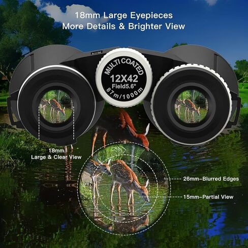 منظار Thorder 12×42 HD للبالغين والأطفال، مناظير فائقة السطوع عالية الطاقة مع رؤية كبيرة، رؤية واضحة منخفضة الإضاءة، BAK4، منشورات FMC، مناظير مدمجة مقاومة للماء لمشاهدة الطيور والصيد والسفر in Kuwait