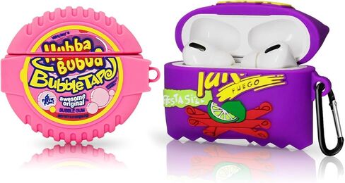 غطاء حماية من السيليكون بتصميم كرتوني لطيف ثلاثي الابعاد بتصميم كاواي بتصميم طعام ممتع للبنات والنساء والاولاد لسماعات ايربودز برو من قطعتين من قطعتين in Kuwait