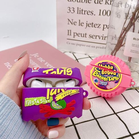 غطاء حماية من السيليكون بتصميم كرتوني لطيف ثلاثي الابعاد بتصميم كاواي بتصميم طعام ممتع للبنات والنساء والاولاد لسماعات ايربودز برو من قطعتين من قطعتين in Kuwait