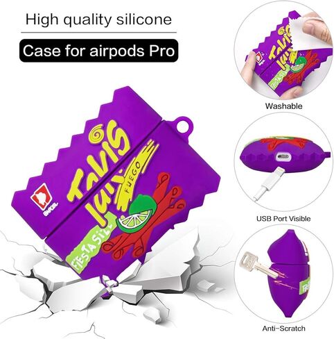 غطاء حماية من السيليكون بتصميم كرتوني لطيف ثلاثي الابعاد بتصميم كاواي بتصميم طعام ممتع للبنات والنساء والاولاد لسماعات ايربودز برو من قطعتين من قطعتين in Kuwait