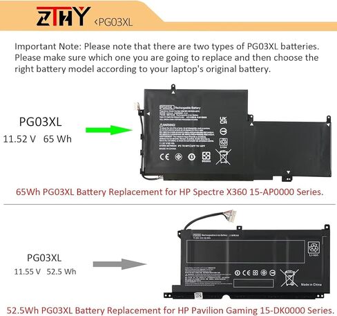 ZTHY 65Wh PG03XL بطارية الكمبيوتر المحمول HP Spectre X360 15-AP0000 15T-AP000 Series 15-AP011DX 15-AP001NF 15-AP002NG 15-AP018CA 831758-005 831532-421 831532-422 L48430-2C1 PG 03064XL 11.55 فولت 3 خلايا in Kuwait