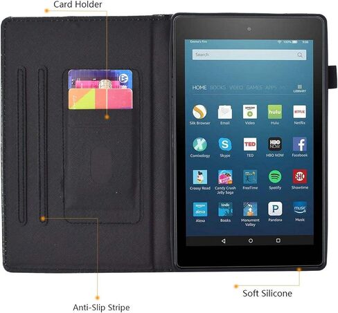 Dteck Case for Fire HD 8 Tablet (8th Generation 2018 & 7th Generation 2017 & 6th Generation 2016), Magnetic Folio Leather Case with [Auto Wake Sleep/Viewing Stand] Cute Fire Cover, Fireflies Forest in Kuwait