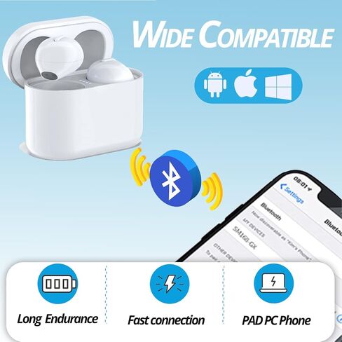 سماعات أذن Loluka غير مرئية تعمل لمدة 20 ساعة، سماعات أذن بلوتوث صغيرة، سماعات أذن لاسلكية حقيقية، ستيريو هاي فاي موسيقى IPX5 مقاومة للماء، خاصية إلغاء الضوضاء مع علبة شحن لاسلكية in Kuwait