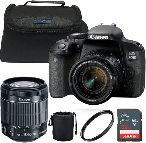 كاميرا EOS 800D/Rebel T7i الرقمية SLR مع عدسة STM مقاس 18-55 باللون الأسود - حزمة الملحقات الأساسية (متجددة) in Saudi Arabia
