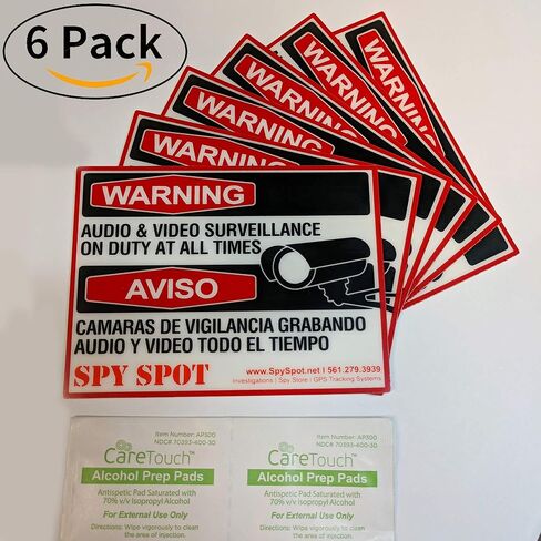 6 Pack Decal Self Adhesive Audio & Video Sign Vinyl Weatherproof Resistant CCTV Surveillance Stickers English/Spanish Security Logo in Saudi Arabia