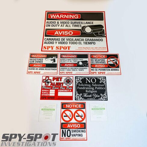 6 Pack Decal Self Adhesive Audio & Video Sign Vinyl Weatherproof Resistant CCTV Surveillance Stickers English/Spanish Security Logo in Saudi Arabia