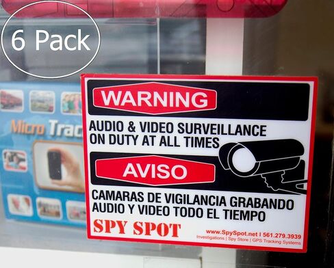 6 Pack Decal Self Adhesive Audio & Video Sign Vinyl Weatherproof Resistant CCTV Surveillance Stickers English/Spanish Security Logo in Saudi Arabia