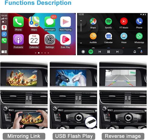 مجموعة التحديثية التلقائية اللاسلكية Apple CarPlay Android Auto لأودي A4 A5 Q5 B8 بدون MMI 2010-2016، صندوق استقبال وحدة Carplay يدعم التنقل والخرائط والموسيقى والنسخ المتطابق والكاميرا in Saudi Arabia