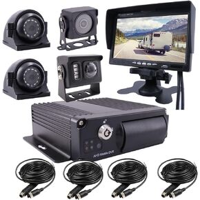 JOINLGO 4-CH 1080P AHD نظام كاميرا السيارة المحمول سيارة DVR حلقة في الوقت الحقيقي تسجيل الفيديو 4 قطع 2.0 ميجابكسل HD مقاوم للماء IR الخلفي الجانب الخلفي عرض كاميرات السيارة 7 بوصات VGA مراقب لشاحنة حافلة RV