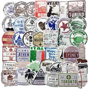 Vintage Travel Postmark Sticker Pack of 60 Stickers Suitcase Stickers for Laptops Water Bottles Luggage