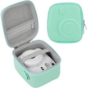 حافظة كاميرا Blummy صلبة متوافقة مع كاميرا Fujifilm Instax Mini 12Instant. مع حزام قابل للتعديل وحقيبة شبكية (أخضر نعناعي)