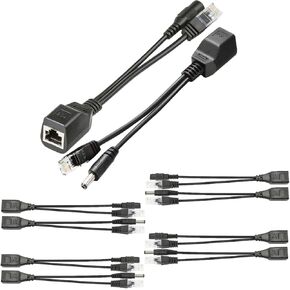 V-Fiabilidad 5 أزواج من حاقن PoE السلبي ومجموعة كابل مقسم PoE مع مقبس أسطواني 2.1x 5.5 مم DC، كابل محول الطاقة عبر إيثرنت RJ45 وحدة إمداد الطاقة 12-48 فولت لكاميرا IP in Kuwait