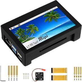 4.3inch DSI LCD with Case for Raspberry Pi 4B, 800 x 480 Capacitive Touch Display IPS Screen View Viewing Angle, Supports Ubuntu/Kali / WIN10 IoT, Raspbian Driver Free, Refresh Rate up to 60Hz