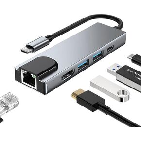 قاعدة شحن USB C 5 في 1، محول كوفي Type C الى HDMI، ايثرنت RJ45، 4K HDMI، 100 واط، 2 USB 3.0 متوافقة مع اجهزة ماك بوك برو / اير واجهزة النوع سي in Kuwait
