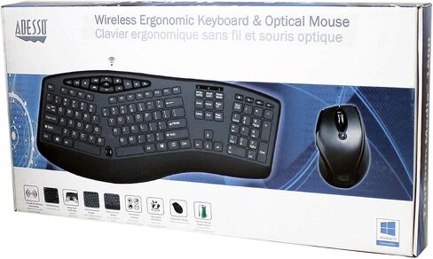 Adesso Truform Media 1600 (WKB-1600CB) لوحة مفاتيح لاسلكية مريحة بتردد 2.4 جيجا هرتز وفأرة ضوئية، ومفاتيح الوسائط المتعددة وماوس DPI قابل للتعديل 5 ملايين ضغطة مفاتيح باللون الأسود in Saudi Arabia