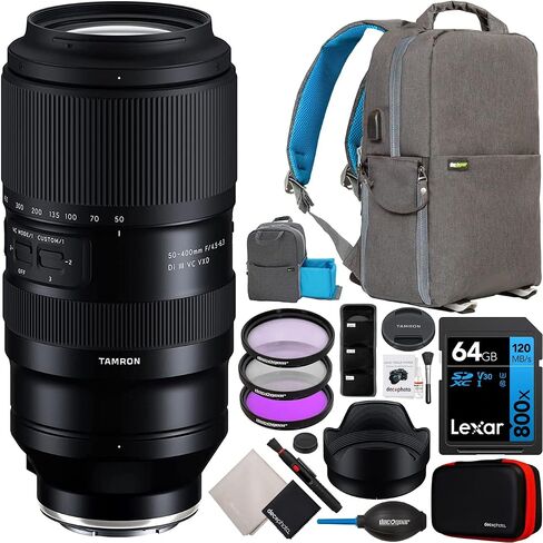 Tamron 50-400mm F4.5-6.3 Di III VC VXD Lens for Sony E-Mount Full Frame Mirrorless Cameras A067 Telephoto Zoom Bundle with Deco Gear Photography Backpack + UV Polarizer FLD Filter Kit and Accessories in Saudi Arabia
