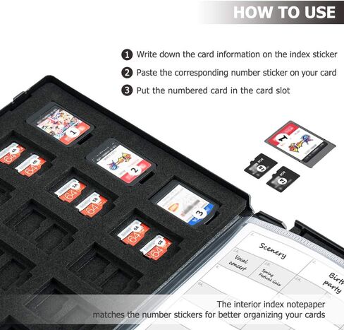 108 فتحات SD MSD TF غطاء تخزين لبطاقة الذاكرة لـ 36 قطعة 3DS DS Nintendo Switch بطاقات الألعاب و72 قطعة Micro SD Micro SDHC Micro SDXC MSD TF بطاقات مضادة للصدمات مع ورق ملاحظات مؤشر in Kuwait