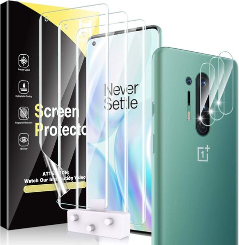 هاتوشي عبوة من 6 قطع من 3 قطع من واقي الشاشة المرن + 3 قطع من واقي عدسة الكاميرا مصمم لهاتف ون بلس 8 برو 6.8 انش، مجموعة تركيب مطورة من طبقة البولي يوريثين الحراري متوافقة مع الحافظة HD شفافة in Kuwait