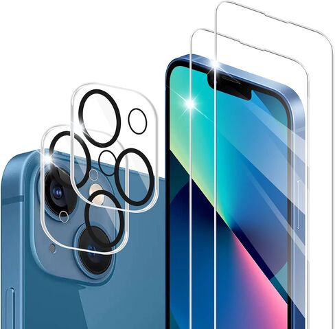 BIGFACE Compatible with iPhone 13 Mini Screen Protector + Camera Lens Protectors, [2 + 2 Pack] Premium HD Clear Tempered Glass, Anti-Bubble 3D Curved Accuracy Film For iPhone 13 Mini(5.4 Inch) in Saudi Arabia